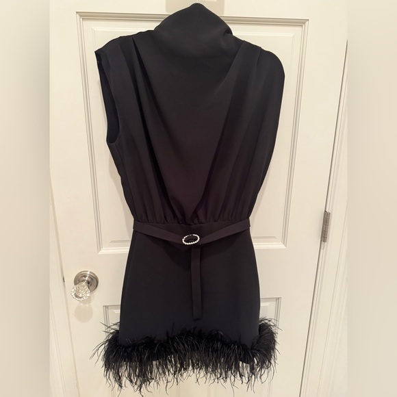 Amanda Uprichard black party dress with feathers size 4